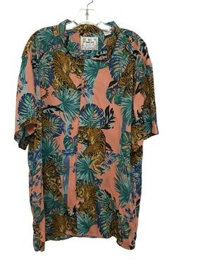 MBX Premium Goods Shirt Men’s Size XXL 100% Rayon Short Sleeve Button Up Tiger
